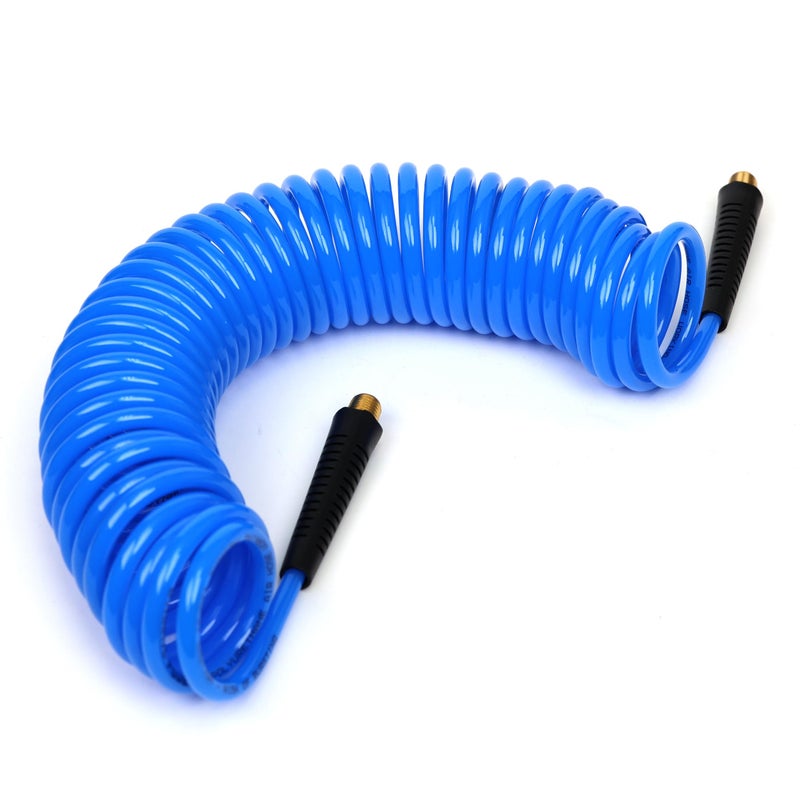 DYNAMIC POWER 25 Feet PU Recoil Air Hose With 1/4" MNPT Swivel Ends And Bend Restrictor Fittings (120 PSI) - Image 1